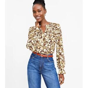 LOFT Ruched Yoke Ruffle Cuff Blouse, SZ XL